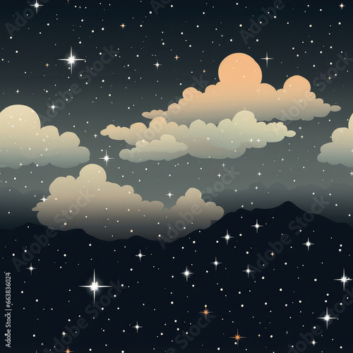 Night sky cartoon repeat pattern