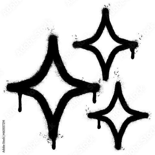 Spray Painted Graffiti stars sparkle icon icon Sprayed isolated with a white background. graffiti shining burst with over spray in black over white.