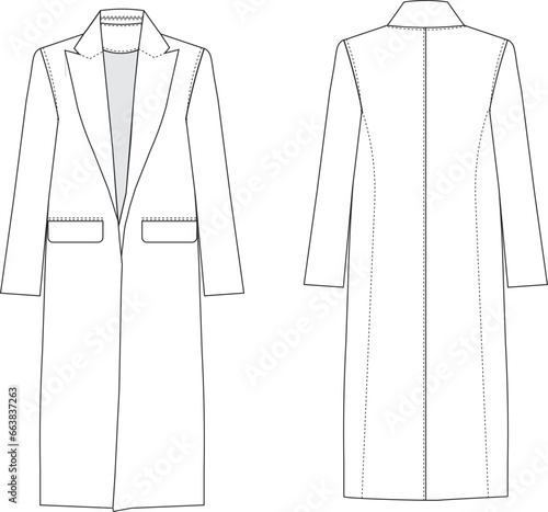 oversized outerwear overcoat Long Coat Jacket Technical Drawing Flat Sketch