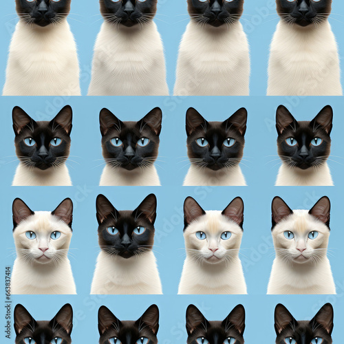 Siamese cats breed cute cartoon repeat pattern