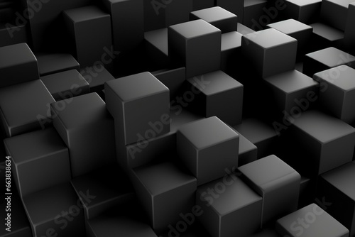 abstract wallpaper made of interlocking black blocks. 3D render with empty area. Generative AI