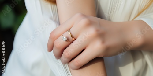 girl's hand wearing a gold diamond ring