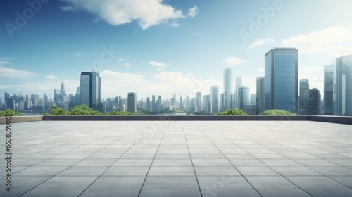 Empty square floor and city skyline with building background photo