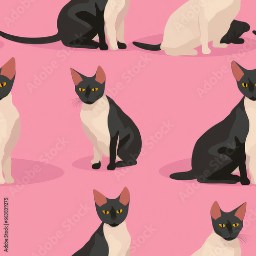 Sphynx cat breed cute cartoon repeat pattern