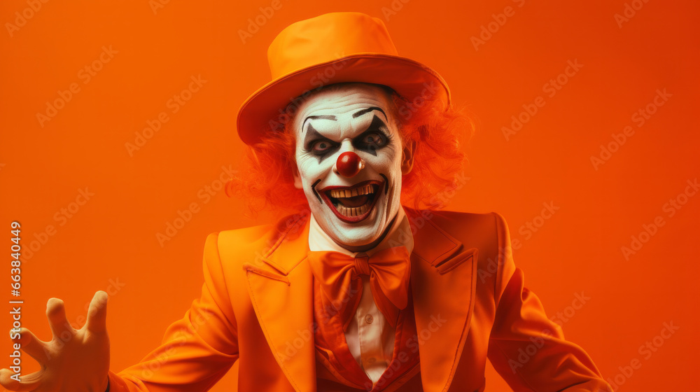 Portrait of a evil creepy clown makeup and costume for halloween celebration Portrait of a evil creepy clown makeup and costume for halloween celebration
