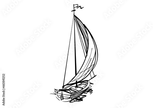 Vector Illustration of a yacht with lines drawing for logo,icon, black and white	