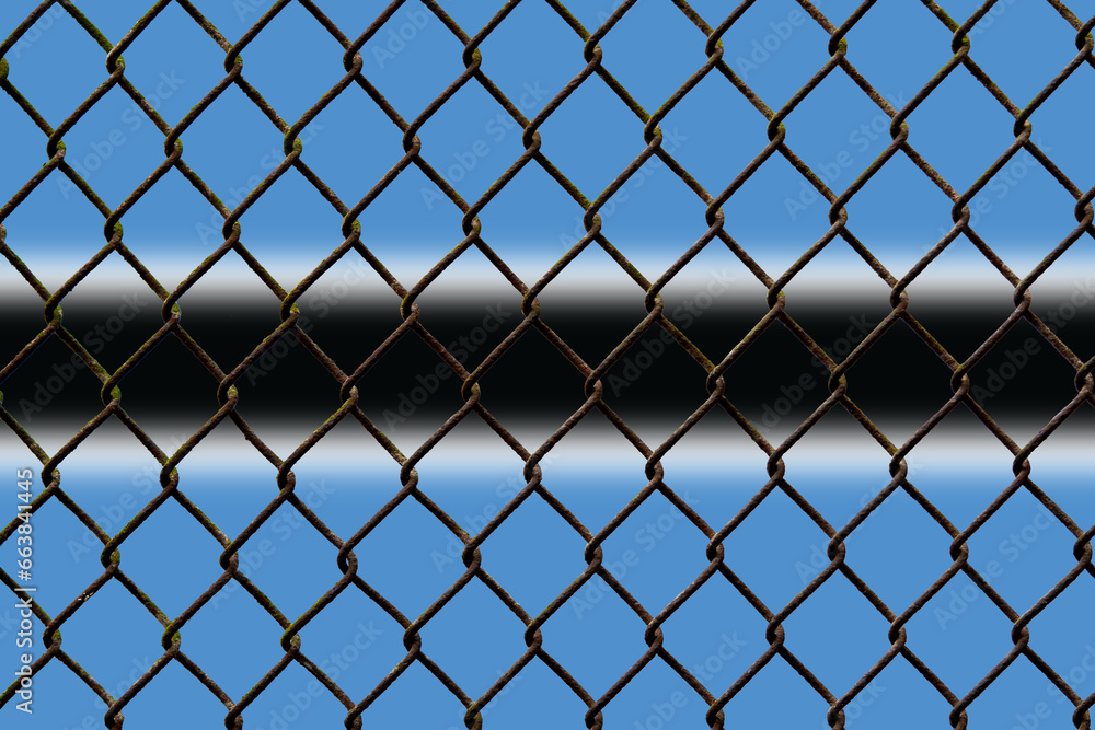 A steel mesh against the background of the flag Botswana. A steel mesh against the background of the flag Botswana.