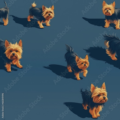 Yorkshire Terriers dogs bread cute cartoon repeat pattern