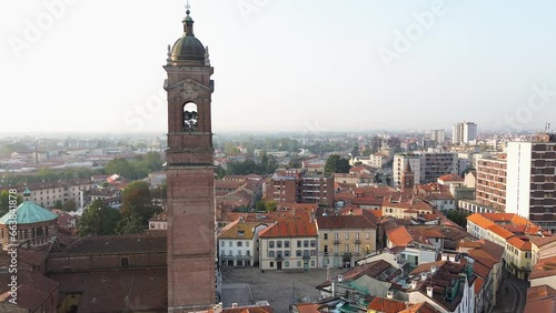 Aerial image of Monza, Italy, including the Arengario Tower and the city's historic center