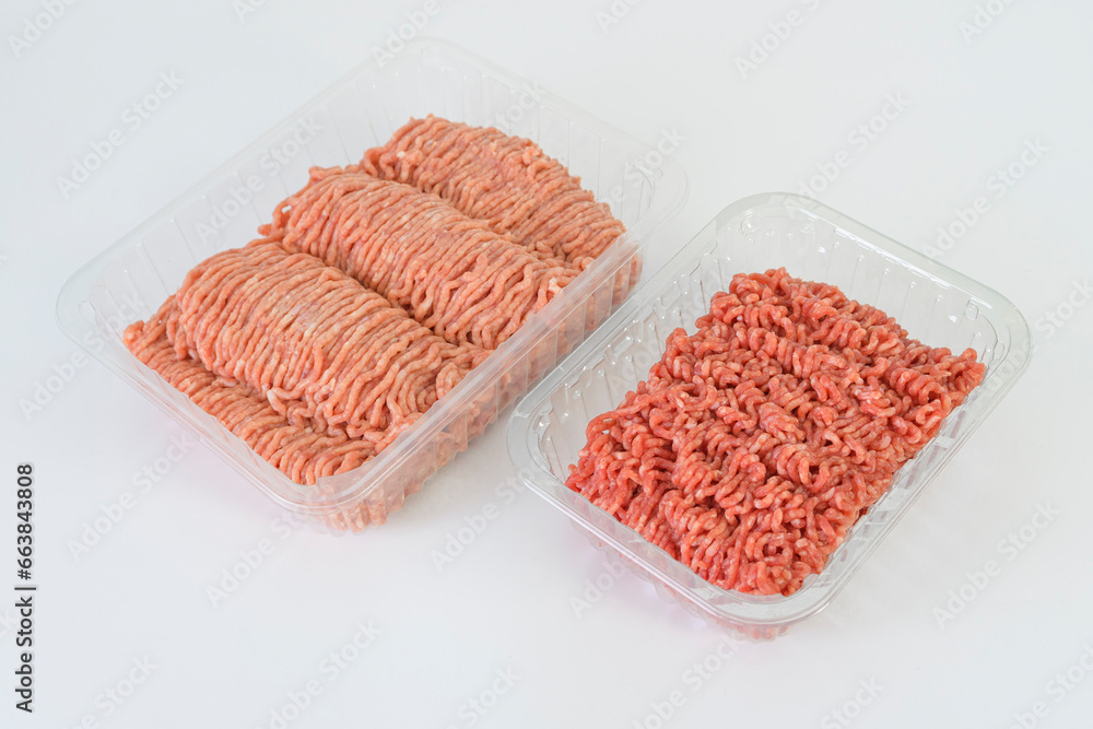 Fototapeta Ground beef and pork side by side. Difference in color