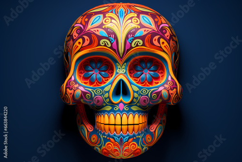 Dia de los Muertos colorful skull design, 3d artistic design, colorful. Generative Ai