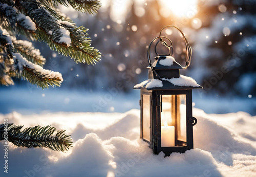 christmas lantern in the snow © Muhammad