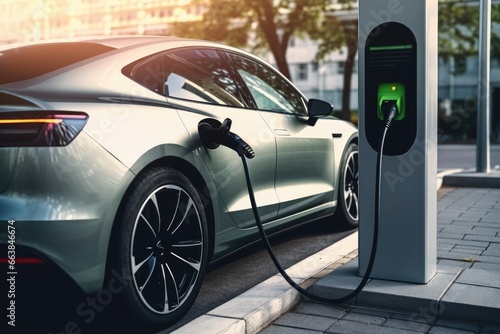 Electric car charging station, car is charged with electricity