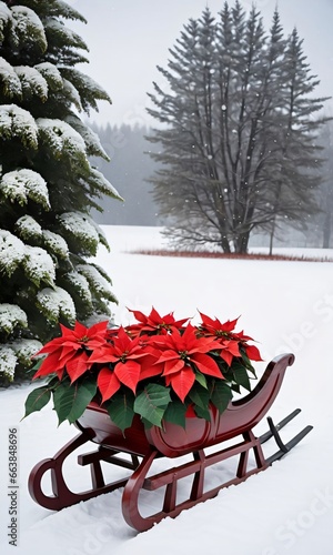 A Red Sler With Poins In The Snow photo