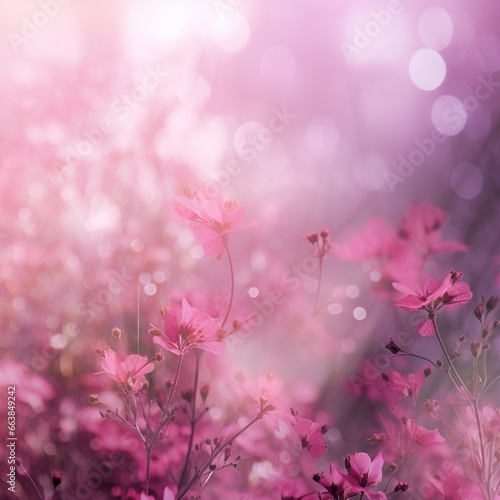 Beautiful pink sakura flowers on blurred background with bokeh effect