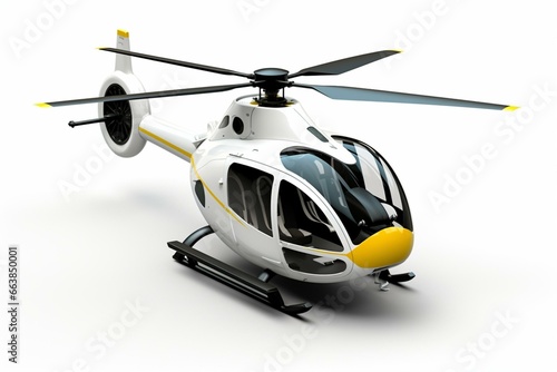 3D rendering of a helicopter from a top-down perspective on a white background. Generative AI