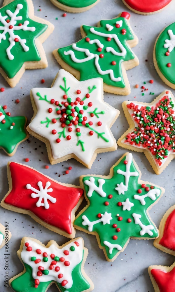Decorated Christmas Cookies On A White Surface