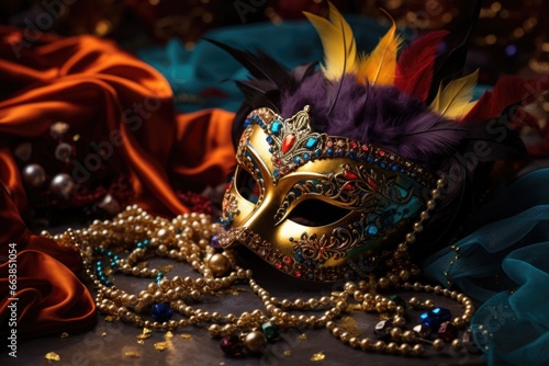 Mardi gras mask on dark background. AI Generated