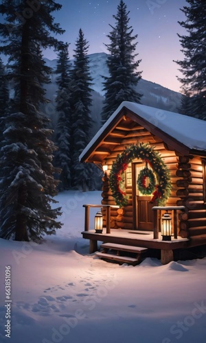 A Cabin With A Wreath On The Front Door © Pixel Matrix