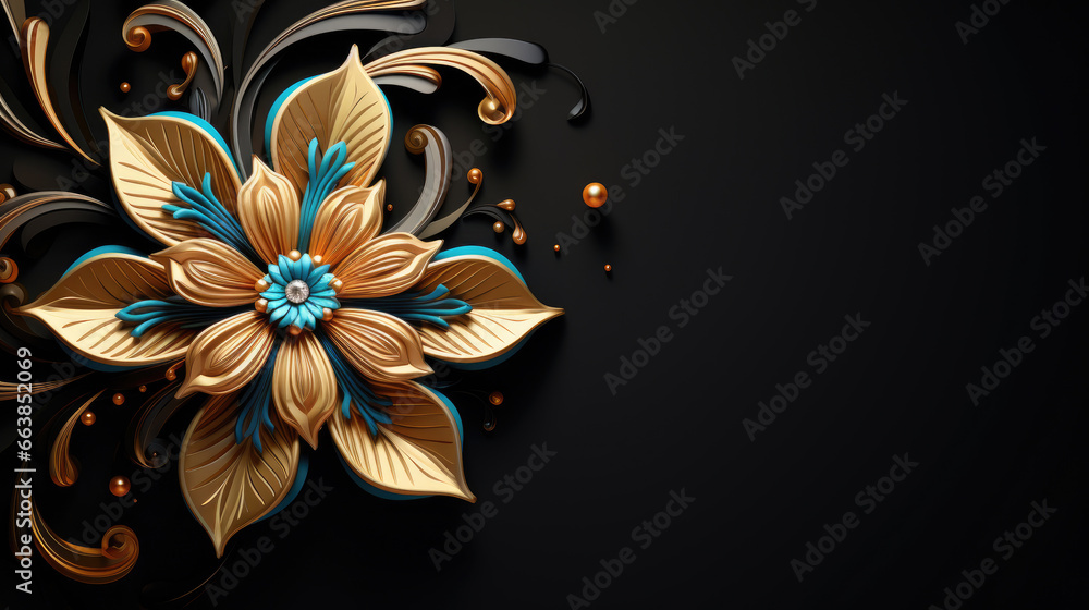 abstract color and gold floral pattern with diamonds background, generative ai