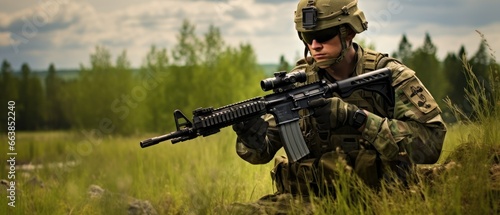 soldier with a automatic rifle in a jungle