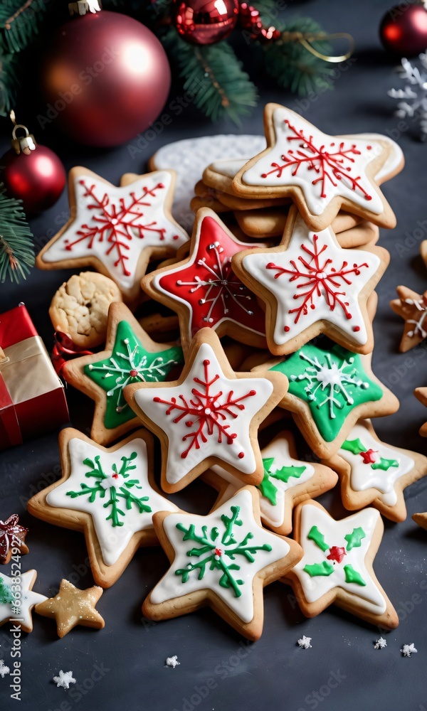 A Plate Of Decorated Christmas Cookies With A Gift Box