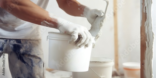 a male worker is carrying out the painting process photo