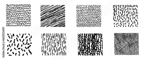 large set of hand drawn simple doodles. Set of abstract black spots doodles.