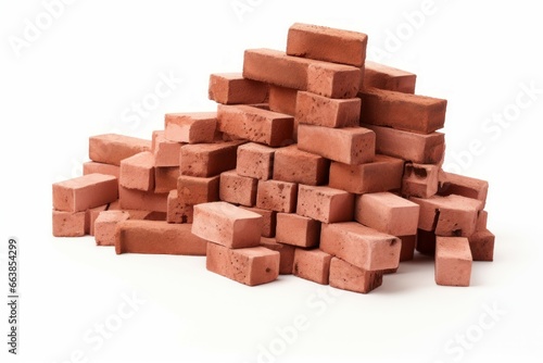 Bricks stack isolated on white background studio. Solid red block for house design. Generate Ai