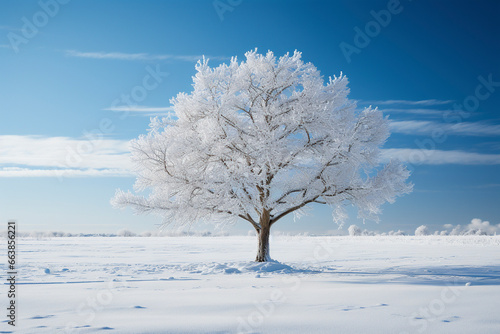 GENERATIVE AI: Winter Solitude - Lone Tree in Snowy Helsinki Field