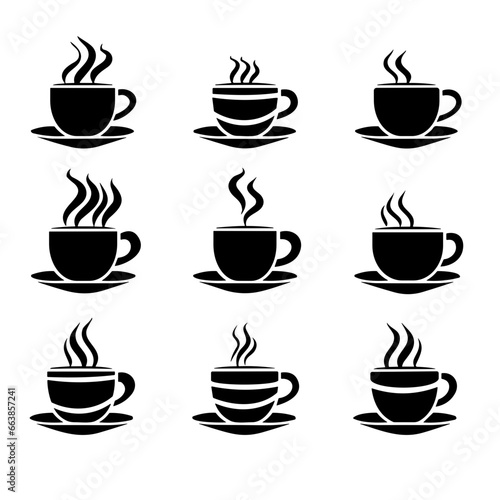 coffee, cup, tea, mug, vector, drink, icon, cafe, set, illustration, espresso, hot, silhouette, cappuccino, beverage, symbol, design, saucer, mocha, food, caffeine, steam, breakfast, kitchen, sign,kit