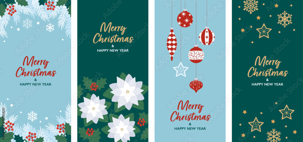 Naklejka premium Banner set designed with Christmas ornaments and winter plants