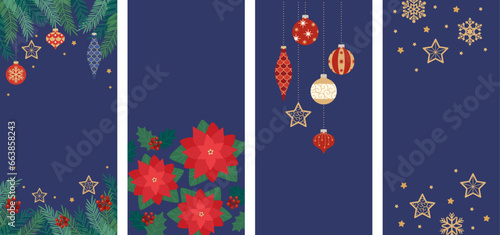 Banner set designed with Christmas ornaments and winter plants