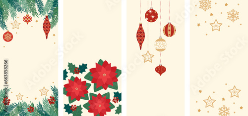 Banner set designed with Christmas ornaments and winter plants