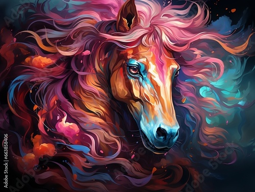 Colorful horse art on isolated black background generative ai © Generative Ai