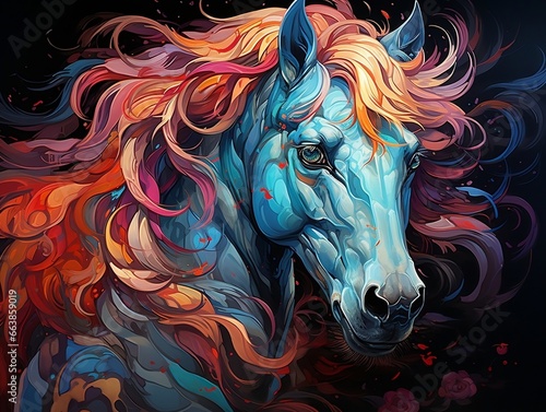 Colorful horse art on isolated black background generative ai © Generative Ai