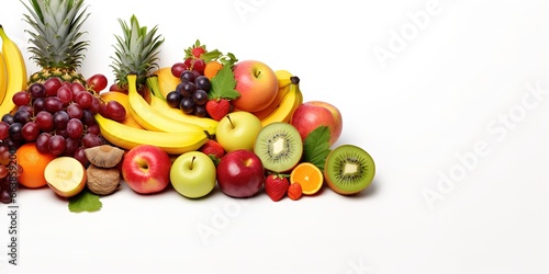 various kinds of fruits, white background,