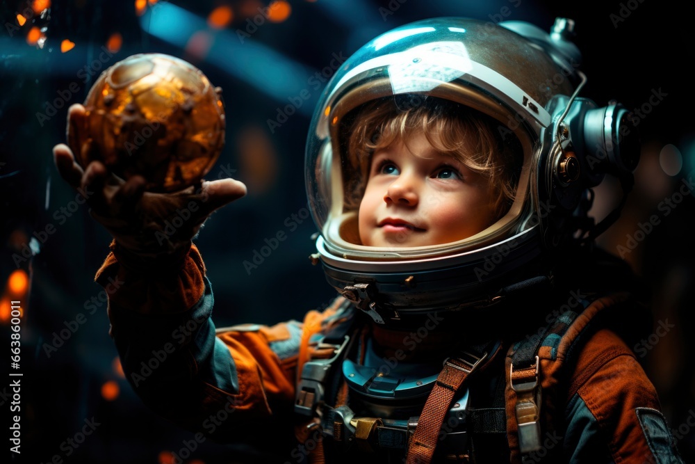 Imaginative children, in astronaut costumes, reaching for the stars in their dreams Imaginative children, in astronaut costumes, reaching for the stars in their dreams