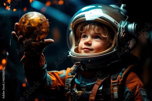 Imaginative children, in astronaut costumes, reaching for the stars in their dreams
