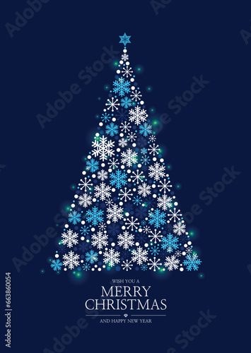 christmas background with snowflakes tree