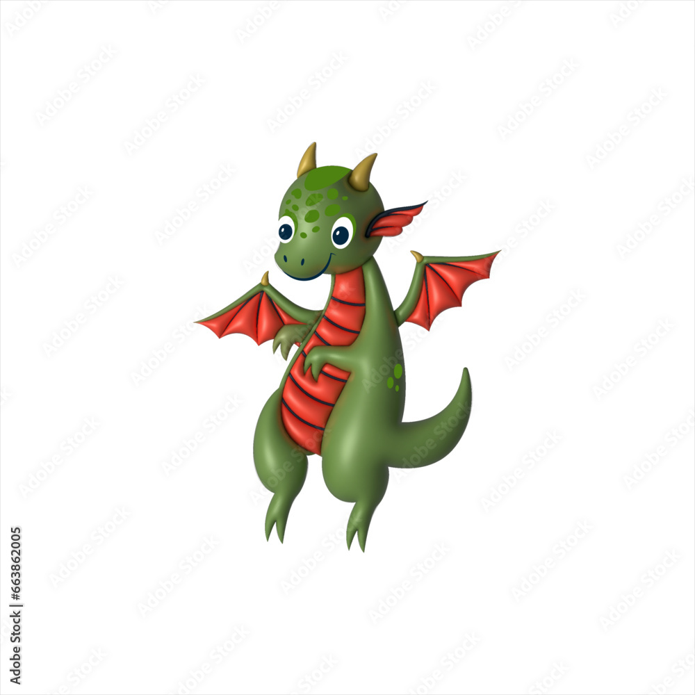 Little green dragon cartoon character. Funny animal, 3d vector icon Little green dragon cartoon character. Funny animal, 3d vector icon