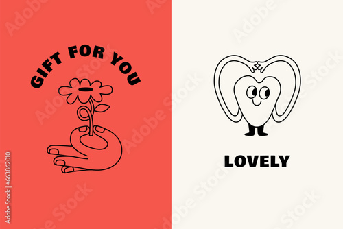 Vector illustration in trendy flat simple linear style, funny mascot and cartoon character, friendly sticker and badge for advertising, social media