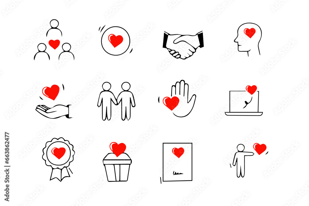 Charity hand, trust community, charity community, partnership, people solidarity concept  doodle icon icon set. Hand drawn doodle sketch style line. Vector illustration - obrazy, fototapety, plakaty 