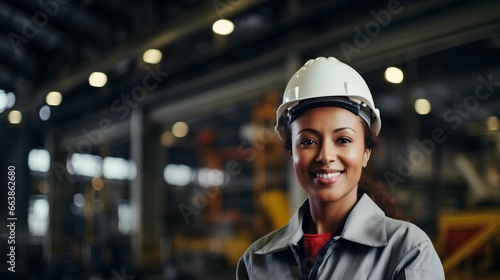 Professional female engineer at STEM work. Woman with technical engineering skills. Confidence and success, demonstrating her expertise in her field. Empowered woman in the STEM industry.