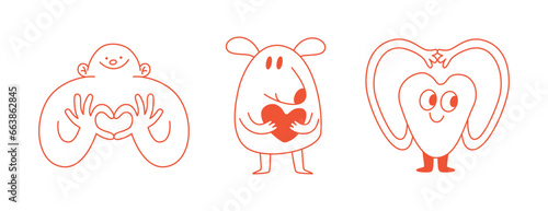 Vector illustration in trendy flat simple linear style, funny mascot and cartoon character, friendly sticker and badge for advertising, social media