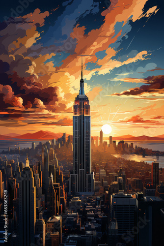 A Painting of the Empire State Building at Dusk
