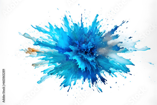 Blue powder explosion isolated on white background 