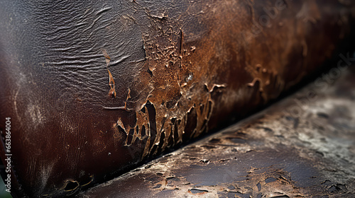 Closeup of chair with dirty stained upholstery, cracks. Restoration and upholstery of old furniture. 