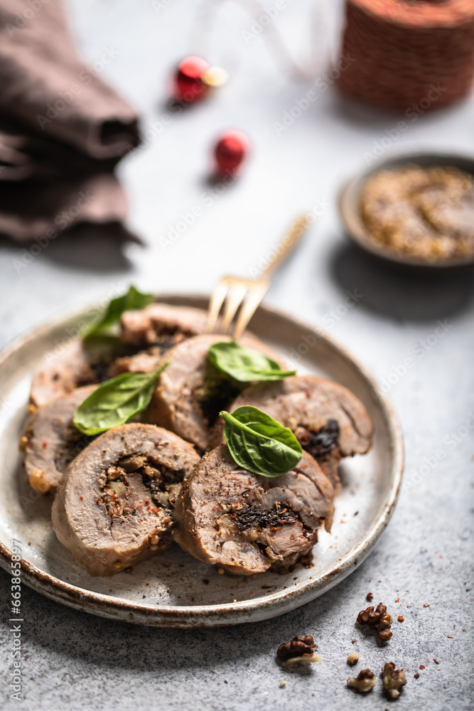 Turkey roll, Christmas roll, New Year's dish Turkey roll, Christmas roll, New Year's dish