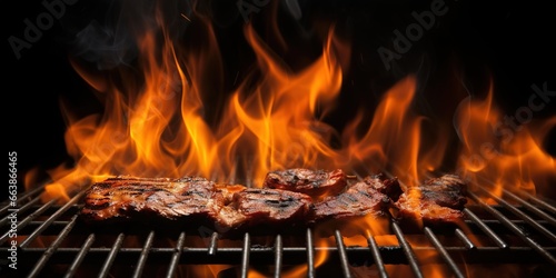 roasting meat over fire, generative ai.